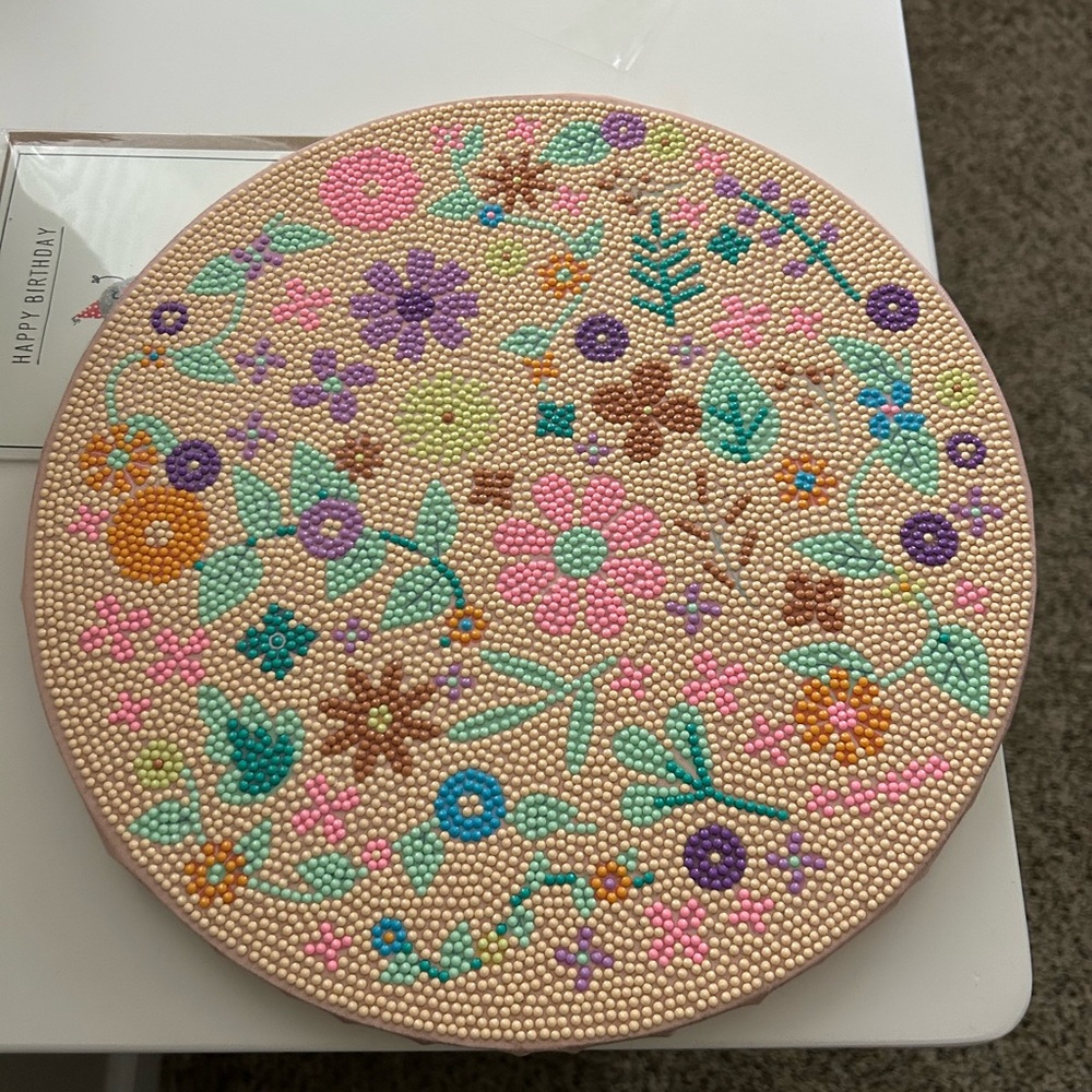 Floral Beaded Round Canvas